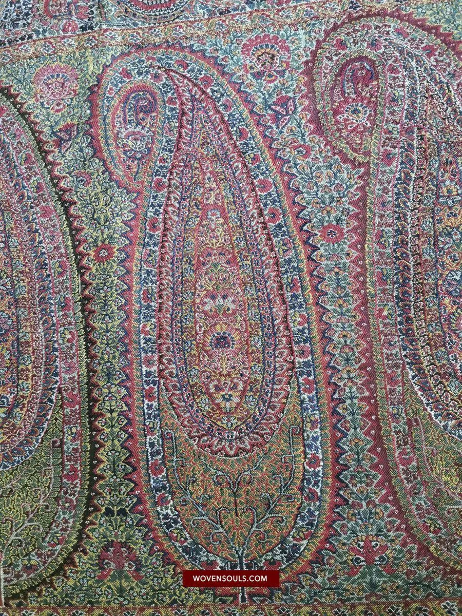 1394 SOLD - Stunning Antique Kashmir Pashmina Shawl Fragment