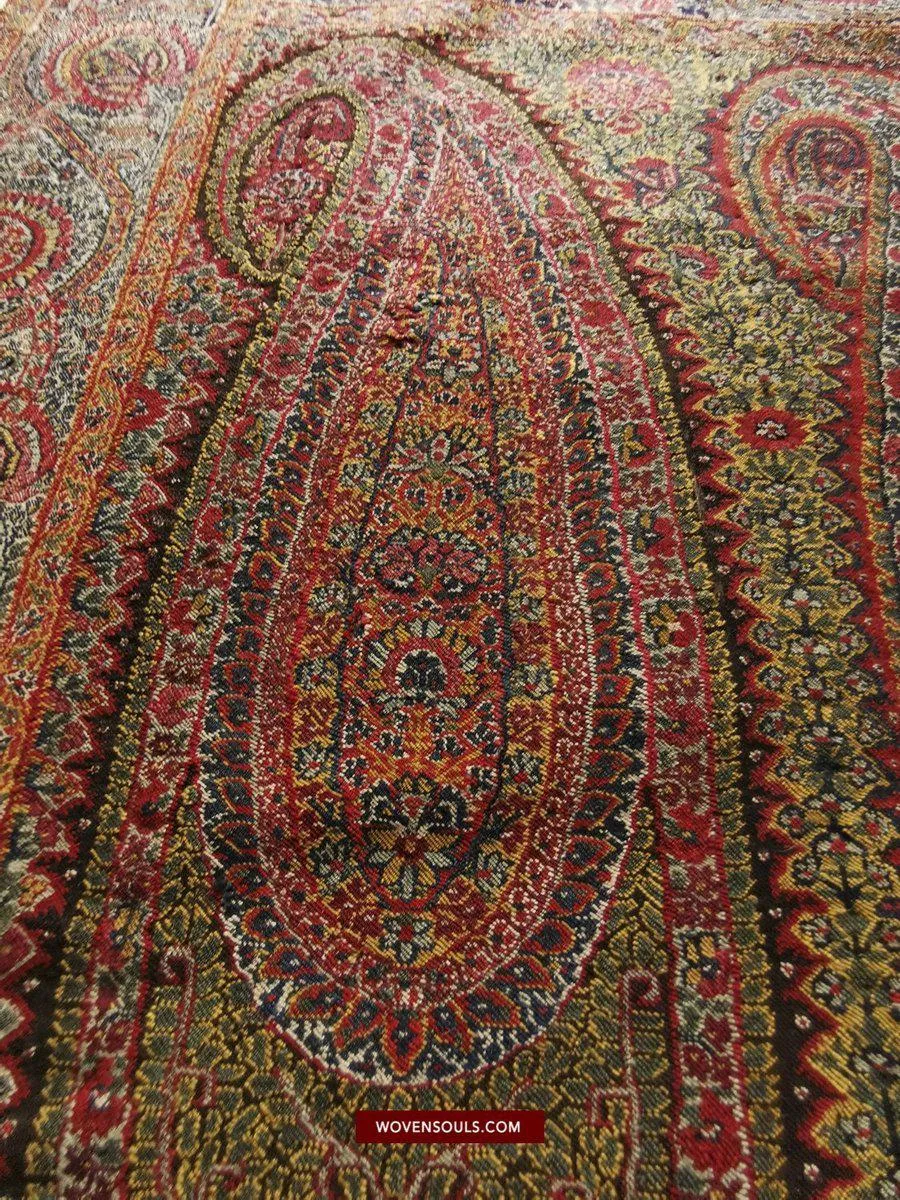 1394 SOLD - Stunning Antique Kashmir Pashmina Shawl Fragment