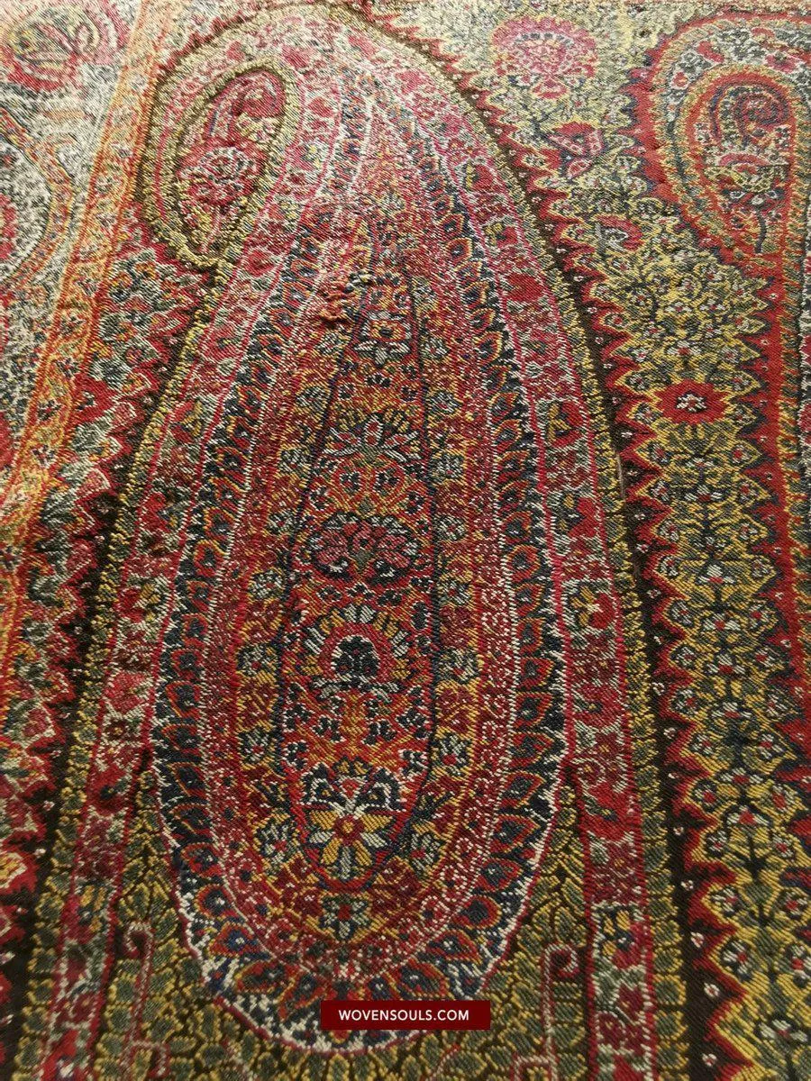 1394 SOLD - Stunning Antique Kashmir Pashmina Shawl Fragment