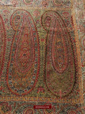 1394 SOLD - Stunning Antique Kashmir Pashmina Shawl Fragment