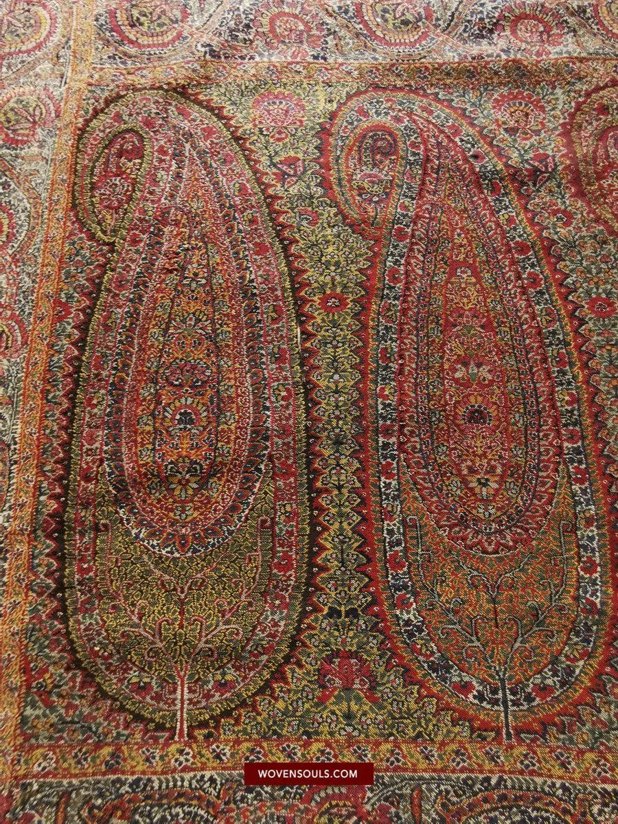 1394 SOLD - Stunning Antique Kashmir Pashmina Shawl Fragment