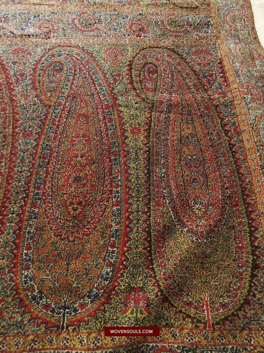 1394 SOLD - Stunning Antique Kashmir Pashmina Shawl Fragment