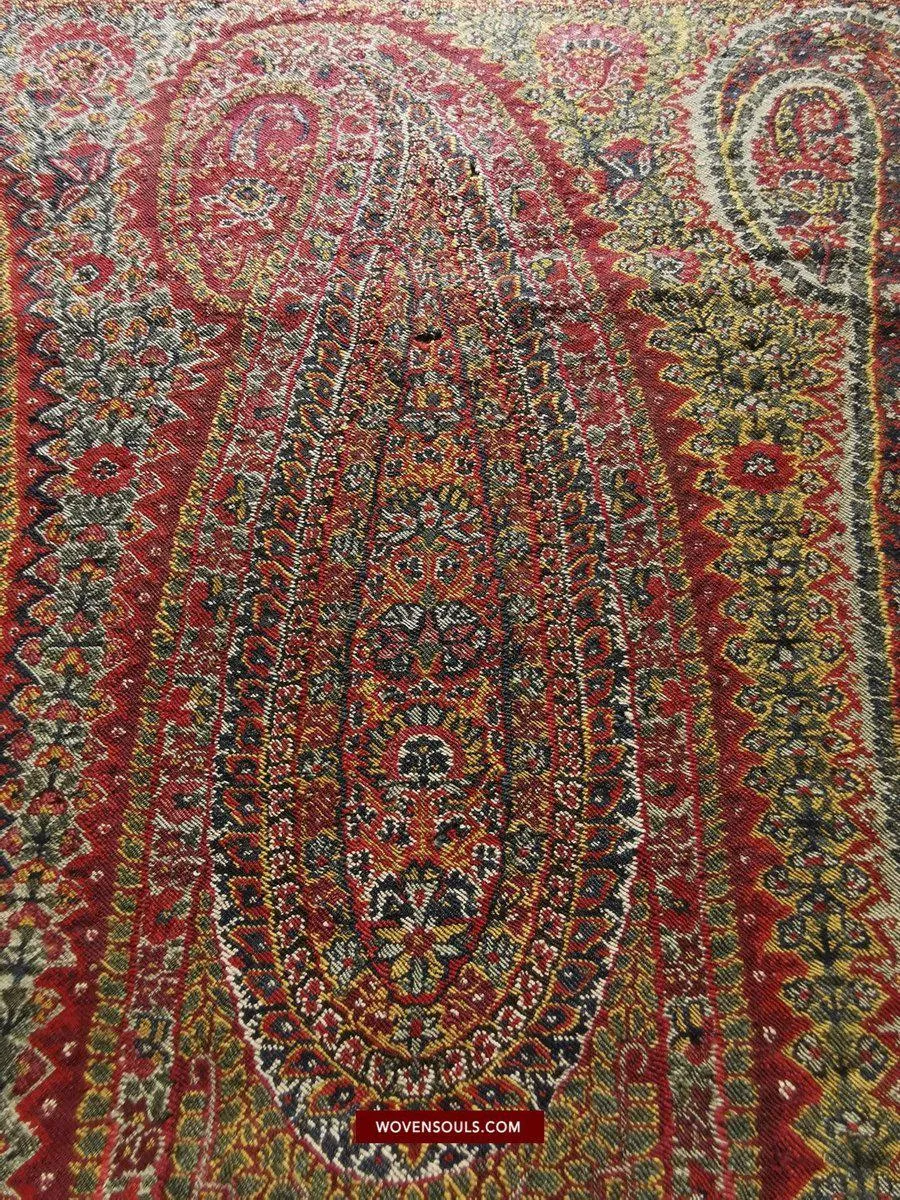 1394 SOLD - Stunning Antique Kashmir Pashmina Shawl Fragment