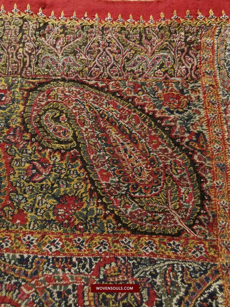 1394 SOLD - Stunning Antique Kashmir Pashmina Shawl Fragment