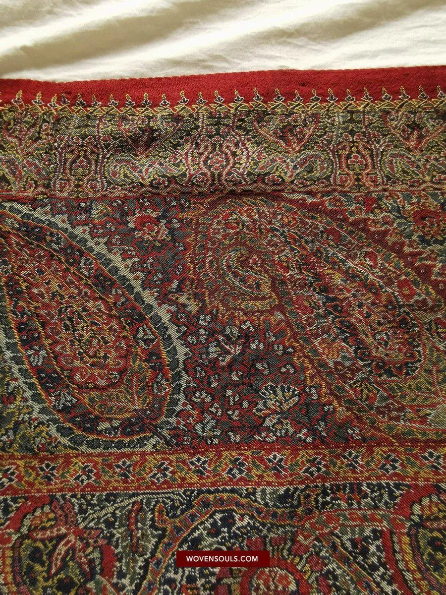 1394 SOLD - Stunning Antique Kashmir Pashmina Shawl Fragment