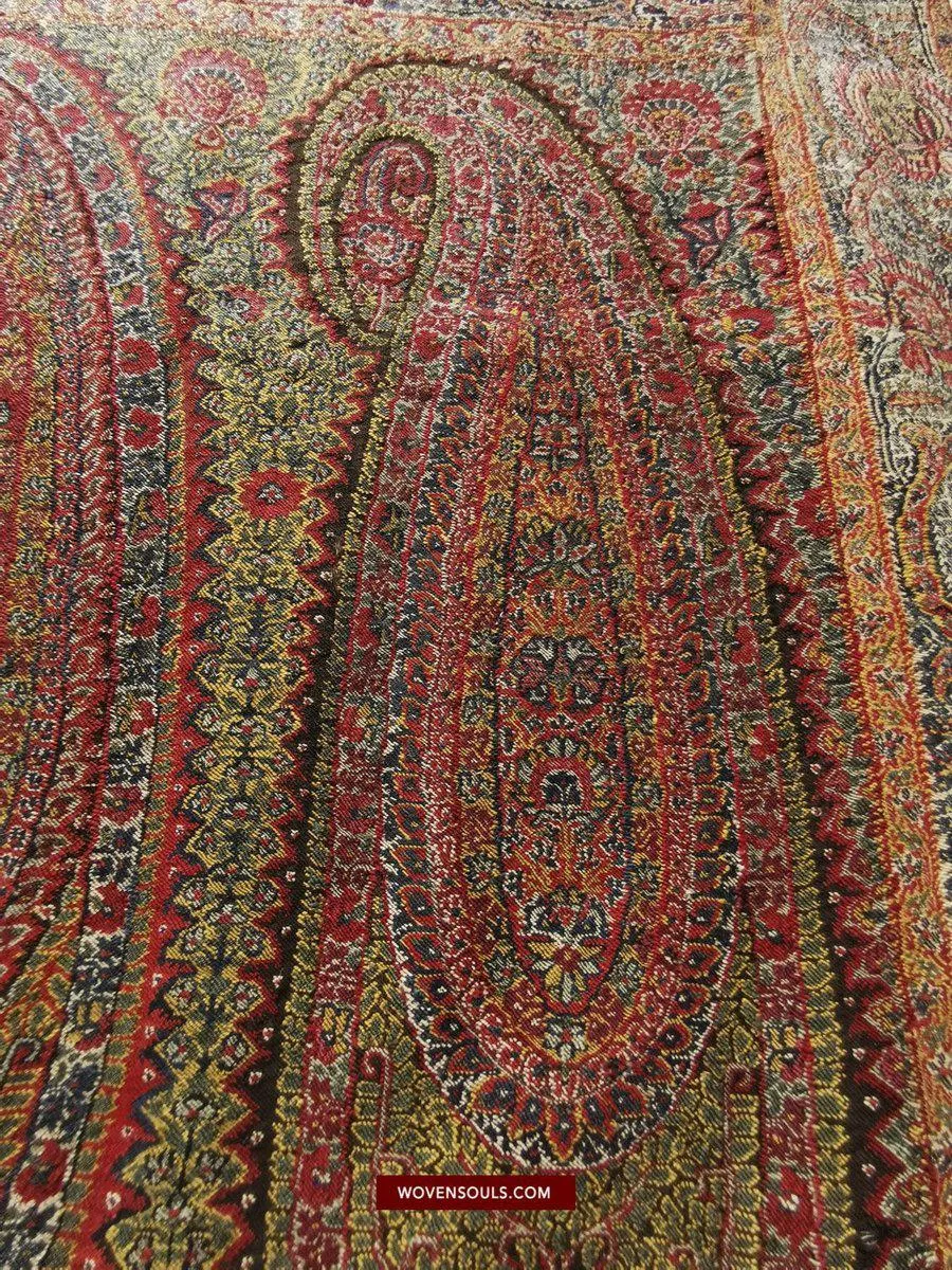 1394 SOLD - Stunning Antique Kashmir Pashmina Shawl Fragment