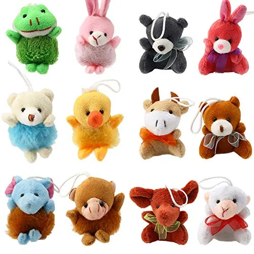 28 Piece Mini Plush Animal Toy Set, Cute Small Animals Plush Keychain Decoration for Themed Parties, Kindergarten Gift Giveaway, Teacher Student Award, Goody Bags Filler For Boys Girls Child Kid