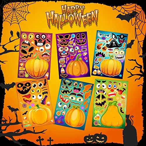 36 Sheets Halloween Make A Pumpkin Stickers, Pumpkin Face Stickers, Halloween Pumpkin Craft Stickers for Kids Toddlers Halloween Party Favors Treats Party Games Goody Bag Filler