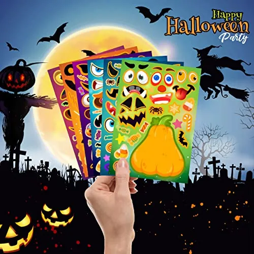 36 Sheets Halloween Make A Pumpkin Stickers, Pumpkin Face Stickers, Halloween Pumpkin Craft Stickers for Kids Toddlers Halloween Party Favors Treats Party Games Goody Bag Filler