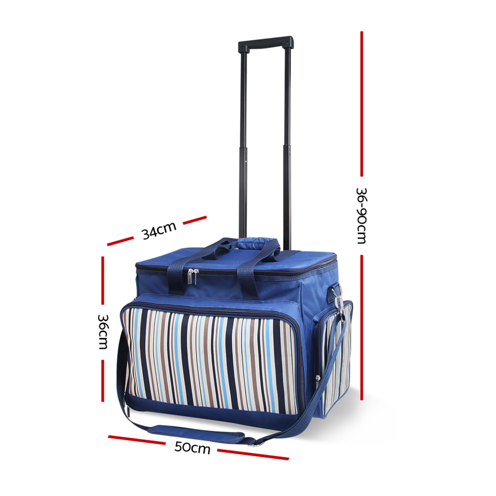 Alfresco 6 Person Insulated Picnic Bag Trolley Set Blue