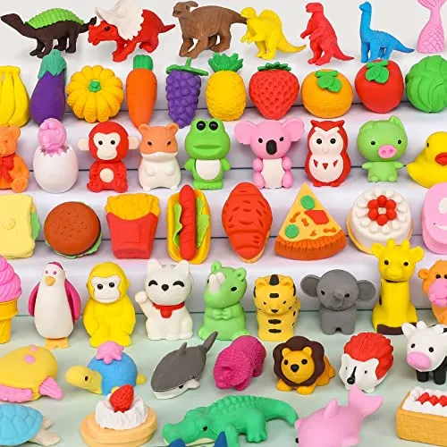 Animal Erasers for Kids 50 Pack Kids Eraser Bulk Pull Apart Erasers 3D Puzzle Erasers Classroom Rewards and Prizes Class Treasure Box Kids Party Favors Back to School Supplies Gift