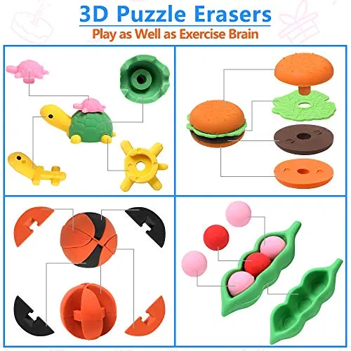 Animal Erasers for Kids 50 Pack Kids Eraser Bulk Pull Apart Erasers 3D Puzzle Erasers Classroom Rewards and Prizes Class Treasure Box Kids Party Favors Back to School Supplies Gift