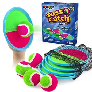 Ayeboovi Toss and Catch Ball Set Beach Toys Pool Toys Outdoor Games Outdoor Toys Yard Games Easter Toys Gifts for Kids Ball and Catch Game with 4 Paddles and 4 Balls [Upgraded Version]