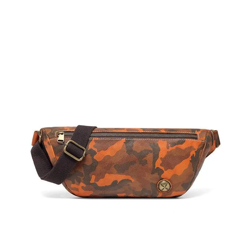 Badass Leather Fanny Pack Men's Yellow Camouflage Chest Bag Hip Bag Waist Bag For Men