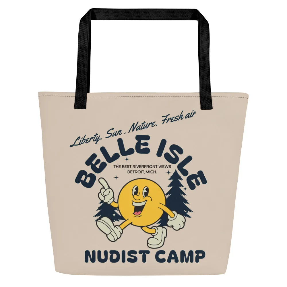 Belle isle Nudist Camp All-Over Print Large Tote Bag - 16" X 20" - Soft Cream