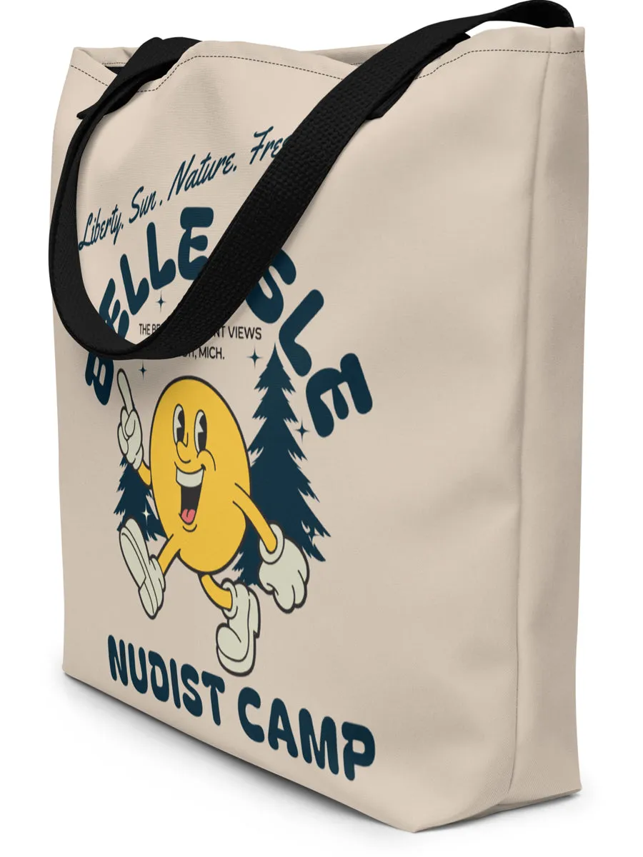 Belle isle Nudist Camp All-Over Print Large Tote Bag - 16" X 20" - Soft Cream