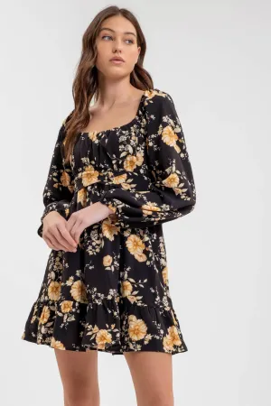 Black LS Floral Dress