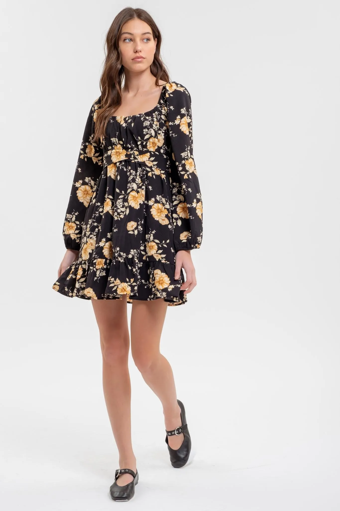 Black LS Floral Dress