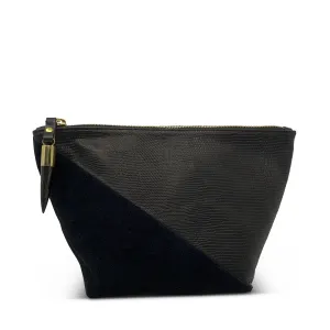 Black Petite Lizard Black Suede Makeup Bag