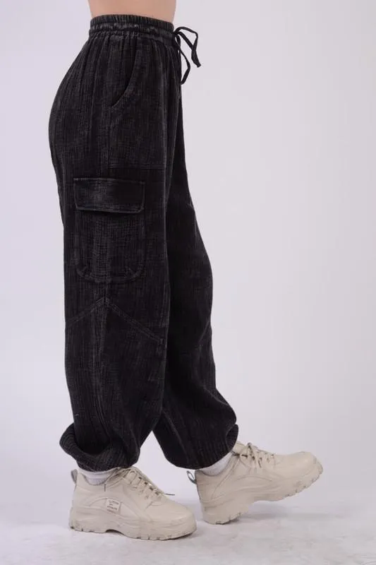 Black Washed Cargo Pants