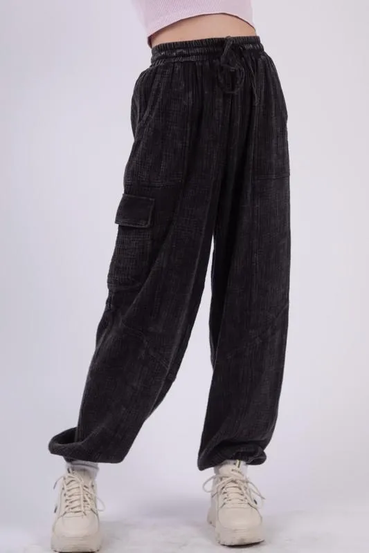 Black Washed Cargo Pants