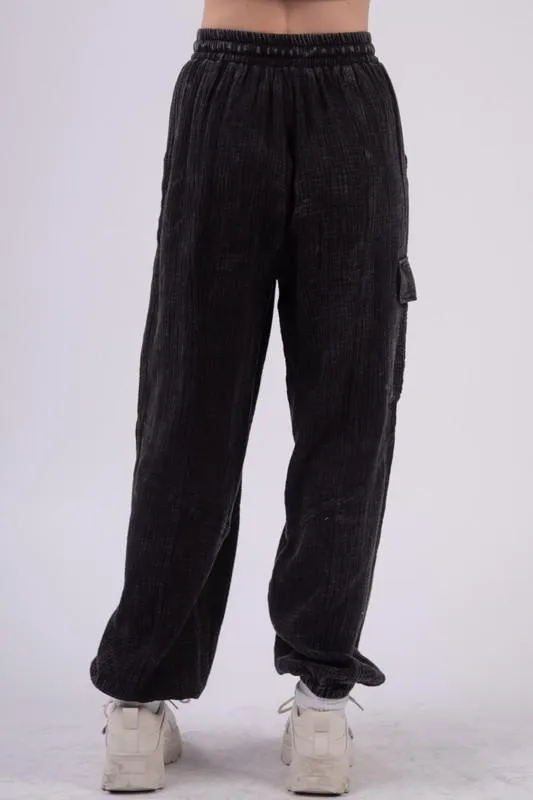 Black Washed Cargo Pants