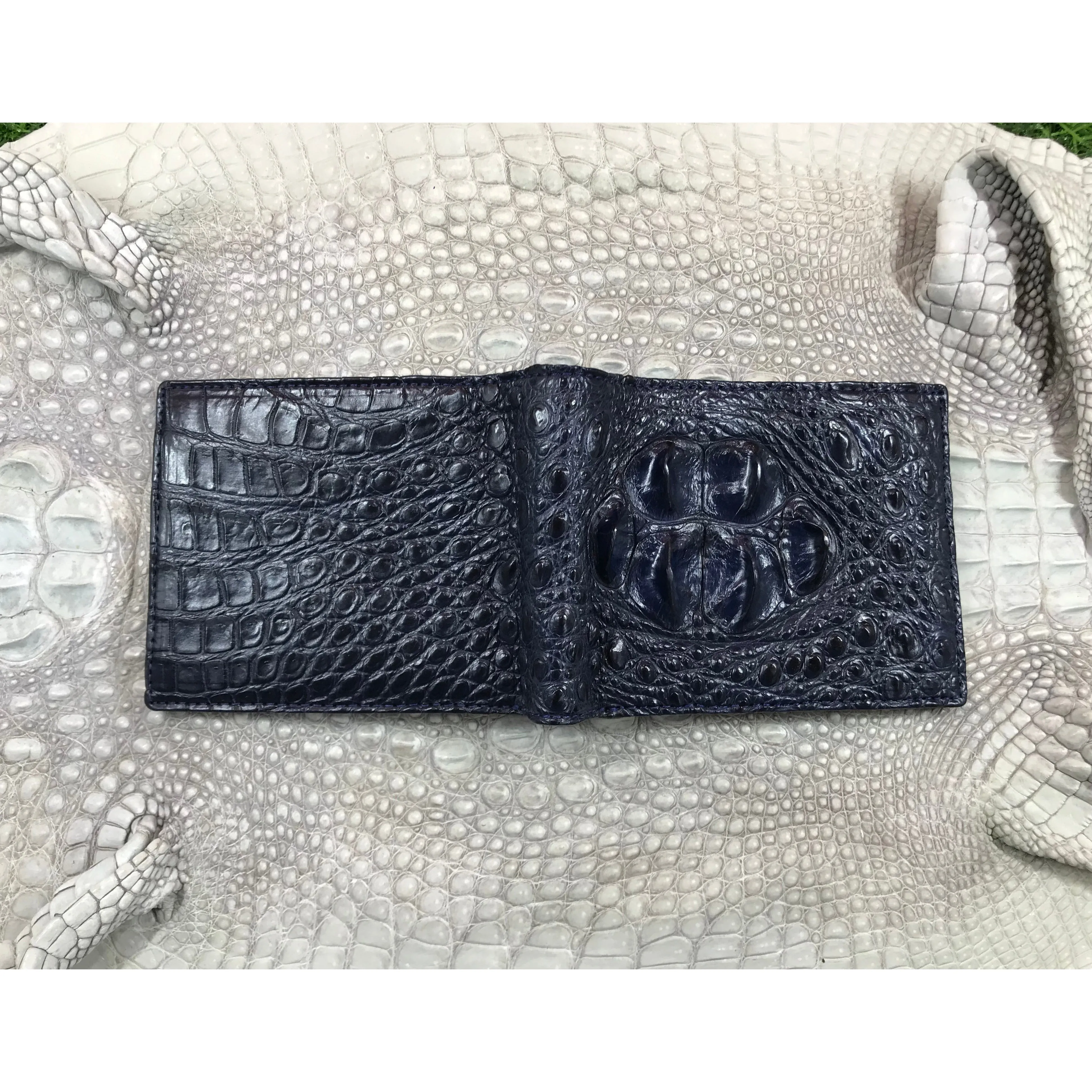 Blue Alligator Skin Bifold Wallet For Men | Handmade Crocodile Leather Wallet RFID Blocking | VL5623