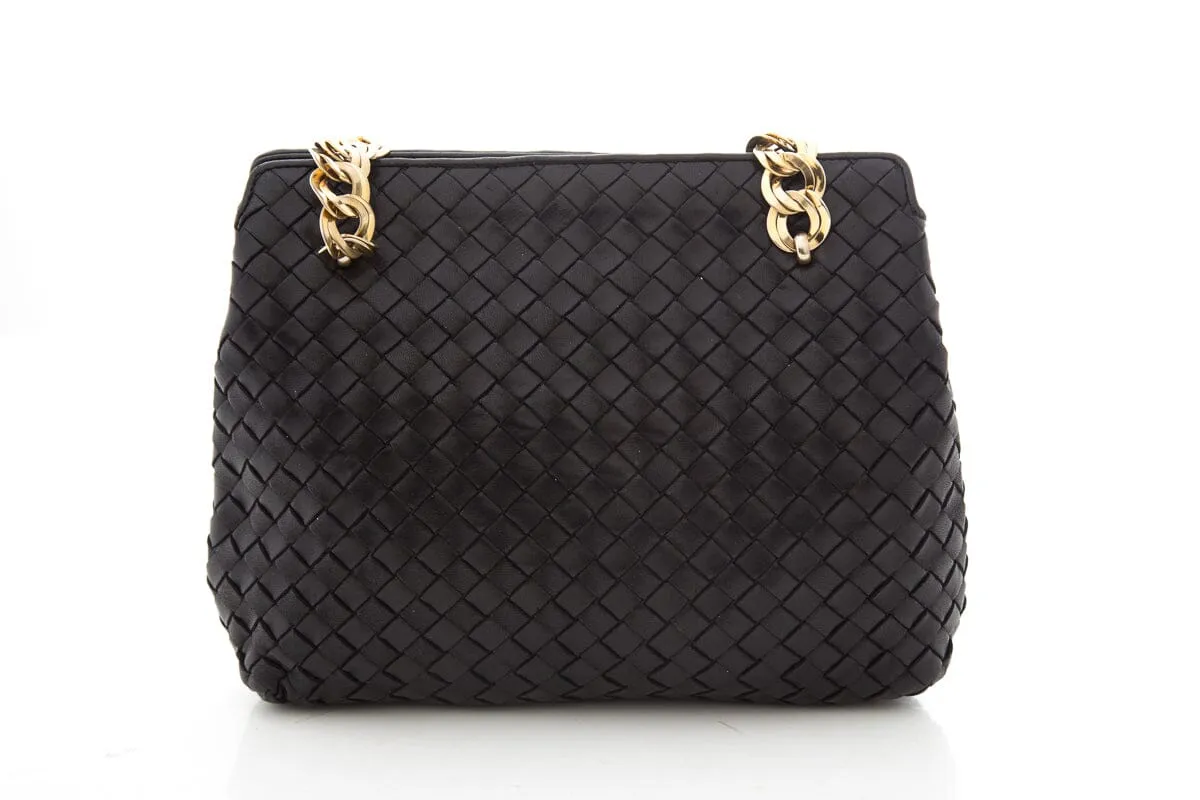 Bottega Veneta Black Chain Lambskin Woven Handbag