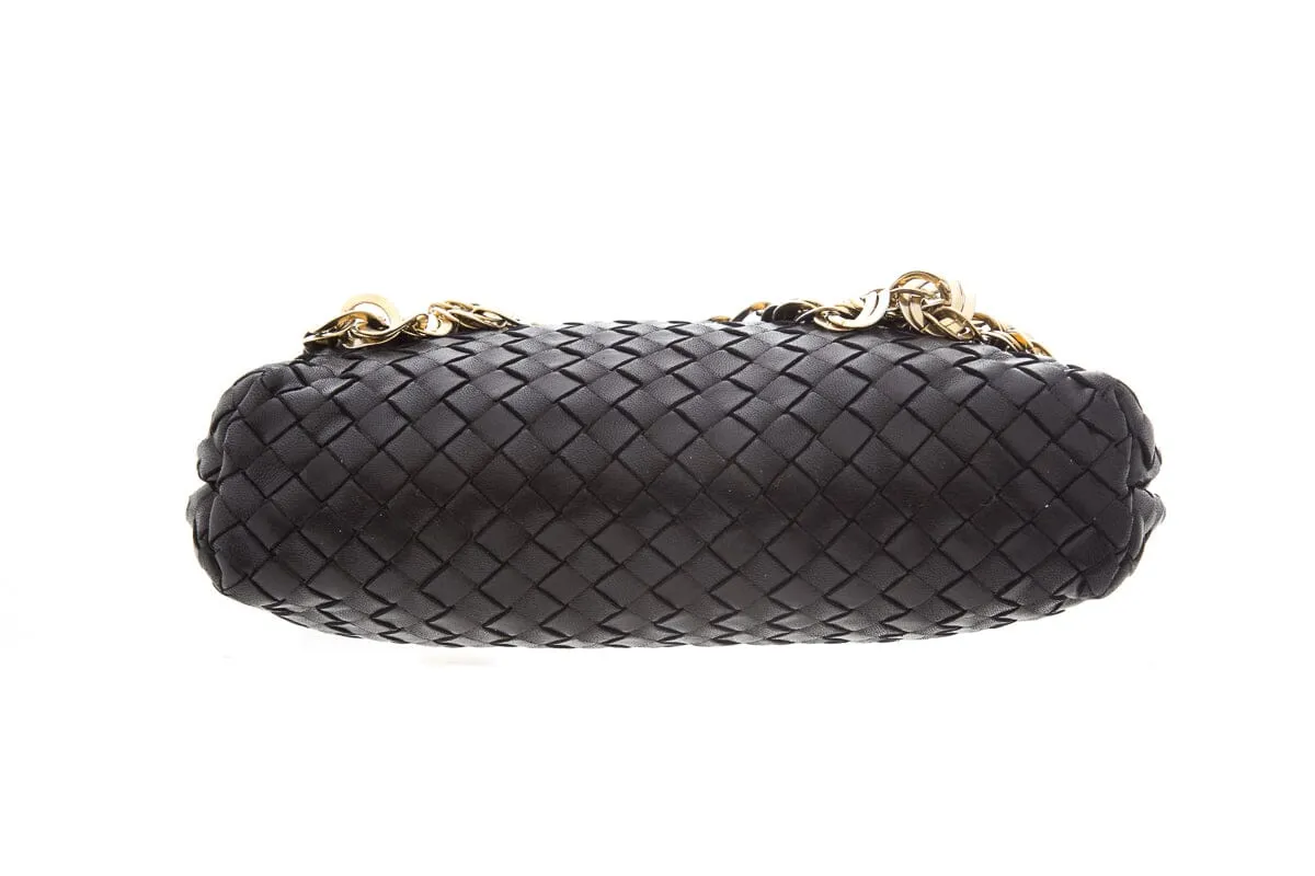 Bottega Veneta Black Chain Lambskin Woven Handbag