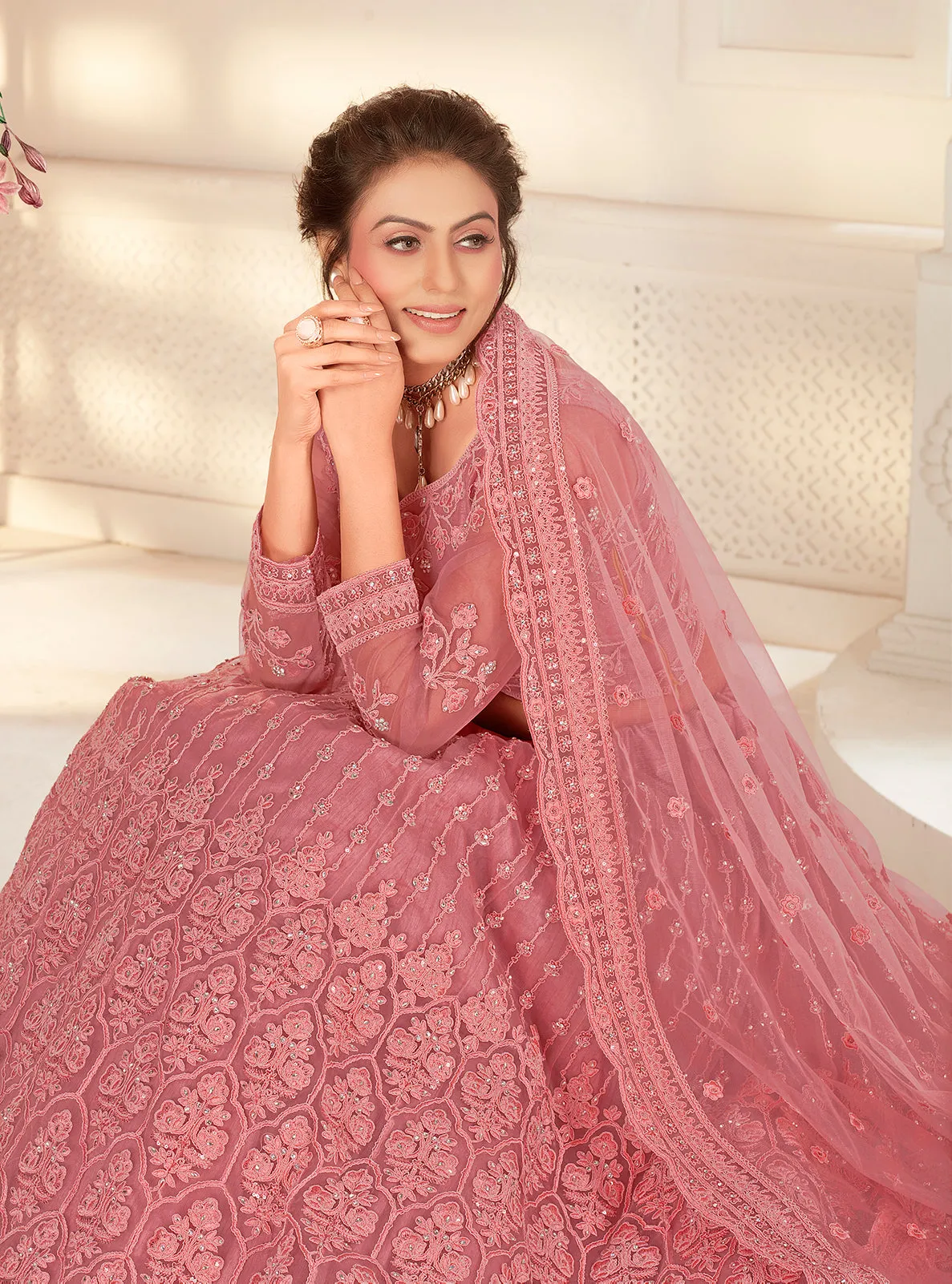 Bridal Coral Peach Stunning Embroidered Lehenga Choli