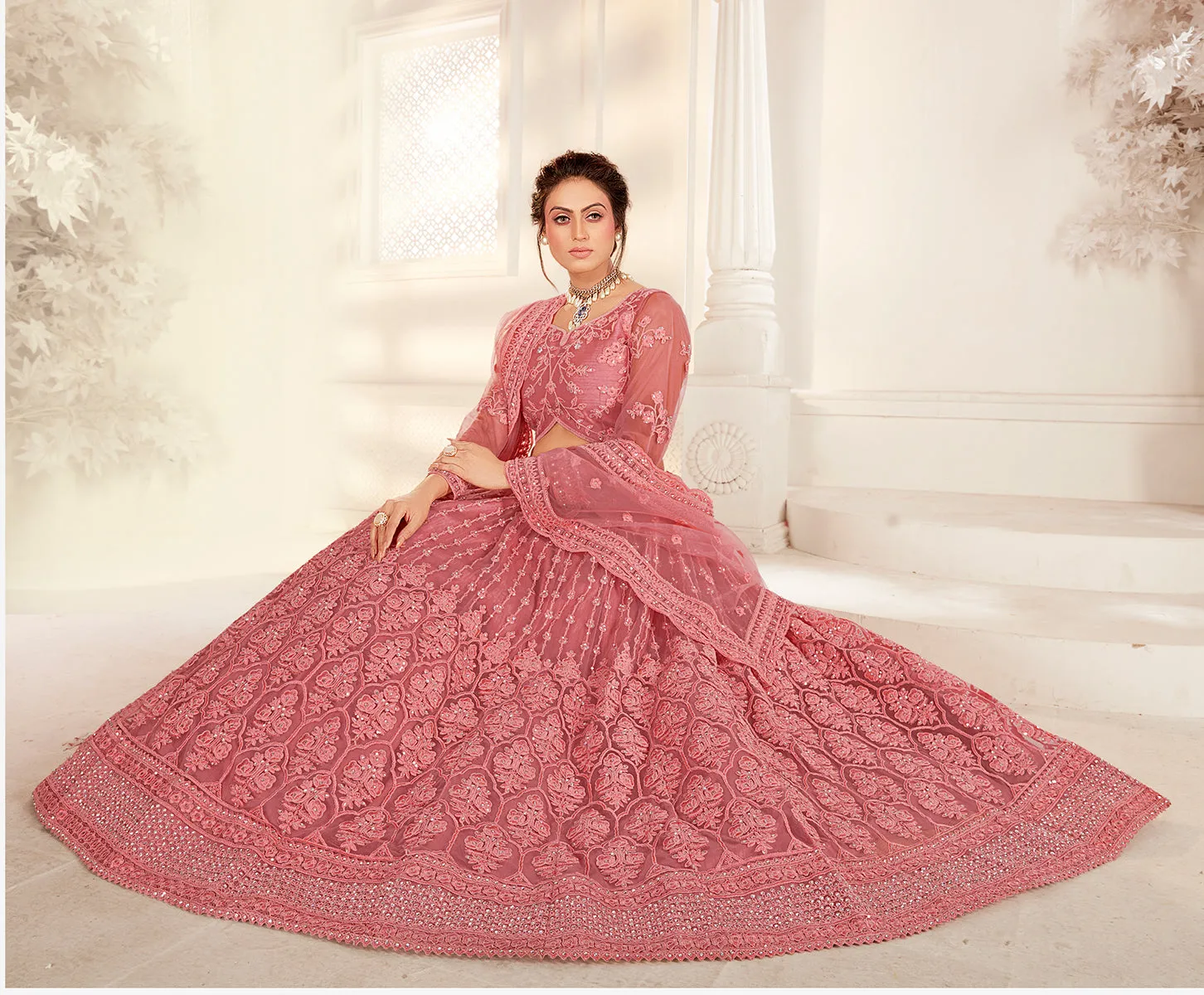 Bridal Coral Peach Stunning Embroidered Lehenga Choli