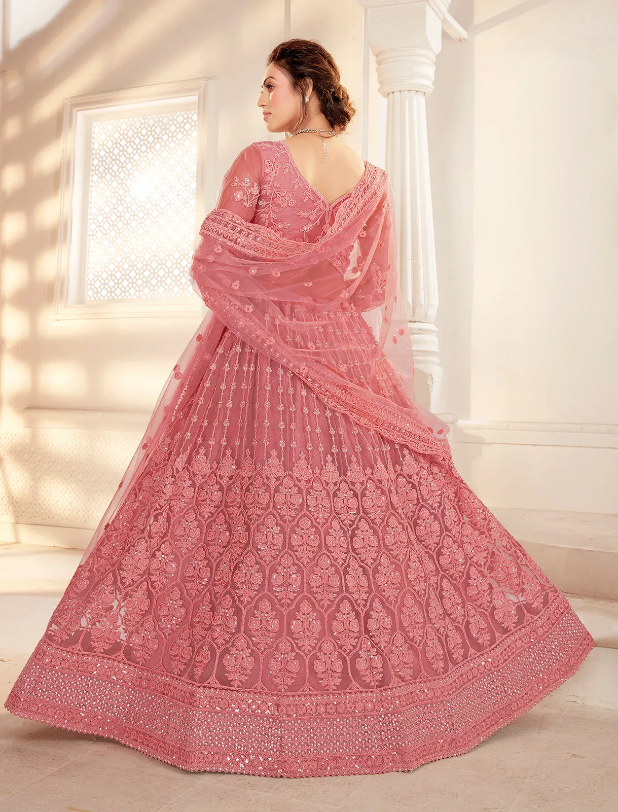 Bridal Coral Peach Stunning Embroidered Lehenga Choli