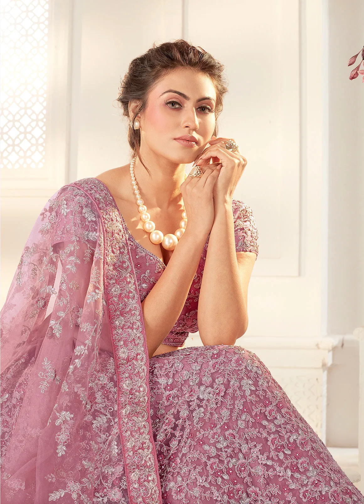 Bridal Mauve Pink Stunning Embroidered Lehenga Choli