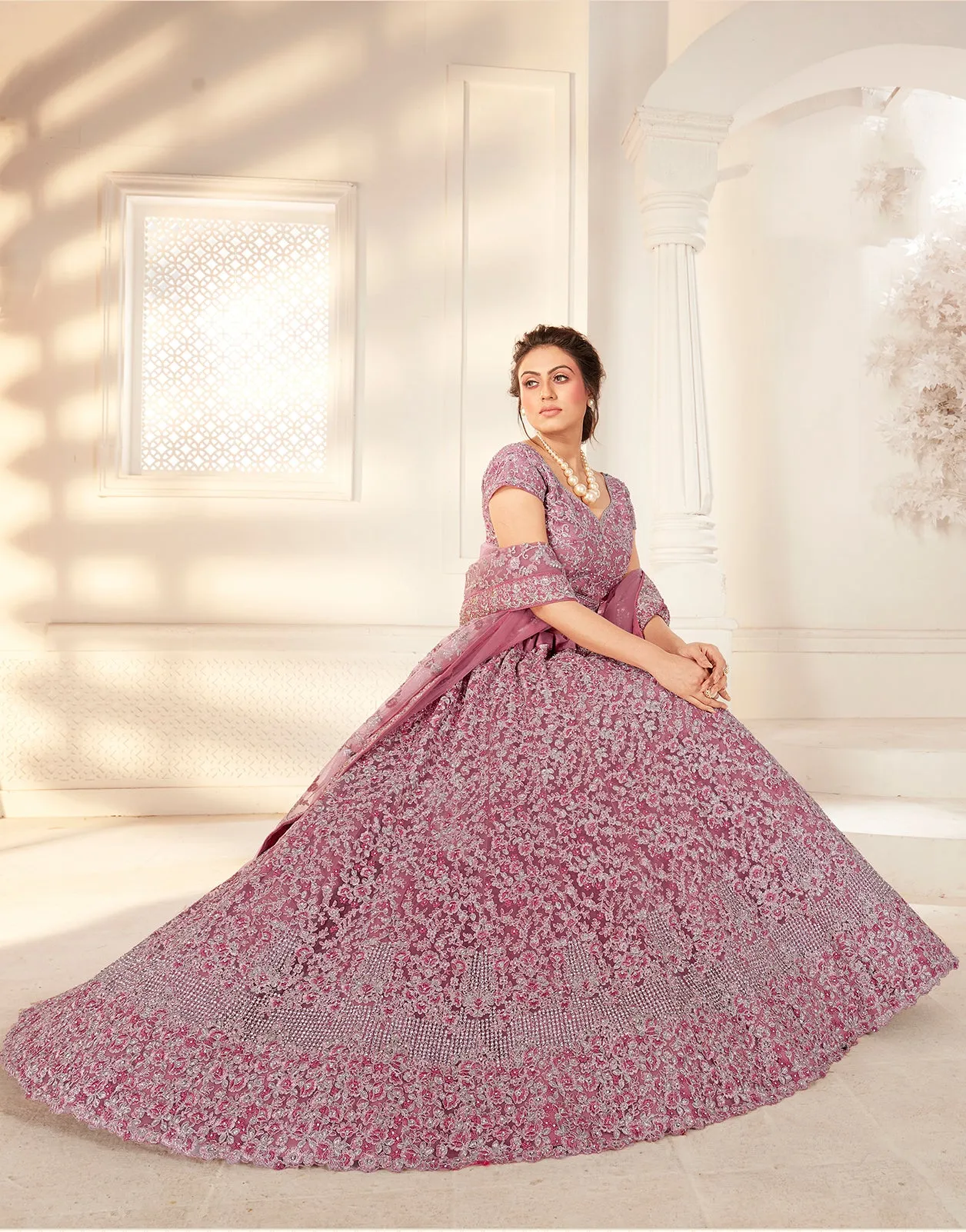 Bridal Mauve Pink Stunning Embroidered Lehenga Choli