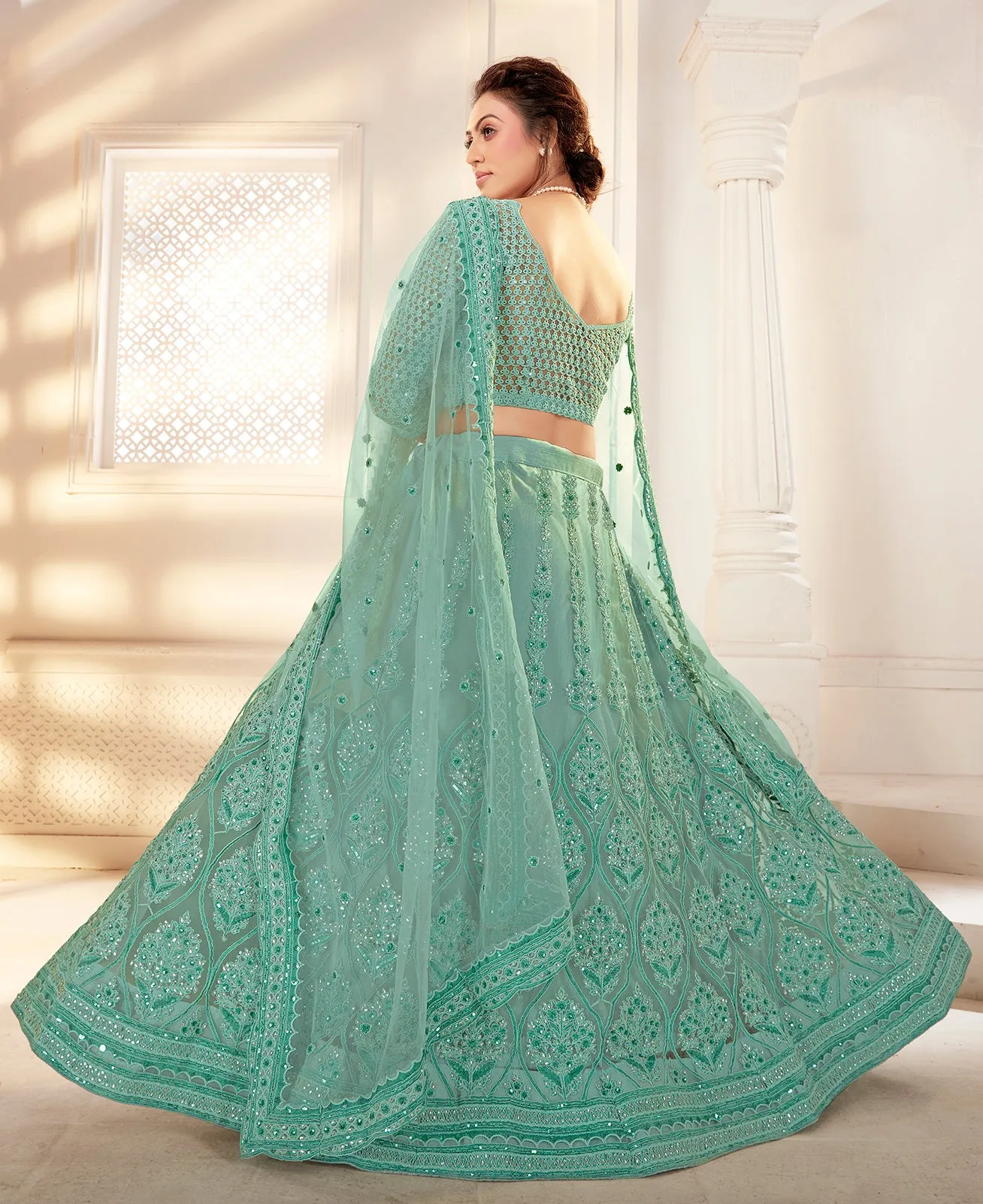 Bridal Sea Green Stunning Embroidered Lehenga Choli