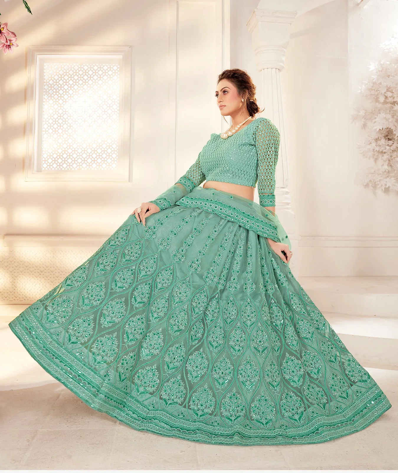 Bridal Sea Green Stunning Embroidered Lehenga Choli