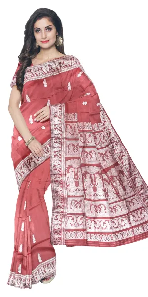 Burgundy Baluchari Saree with Gorgeous Pallav