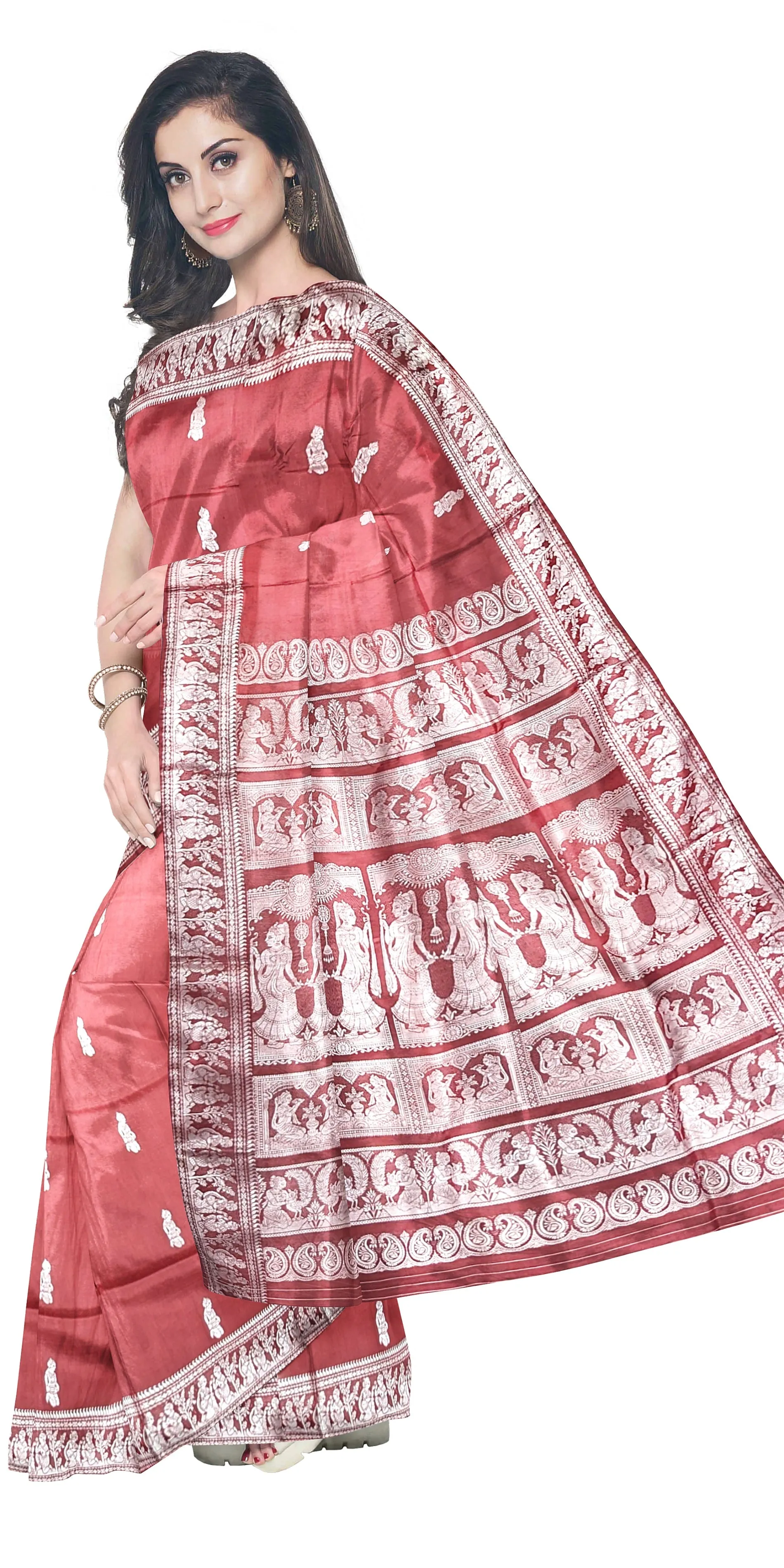 Burgundy Baluchari Saree with Gorgeous Pallav