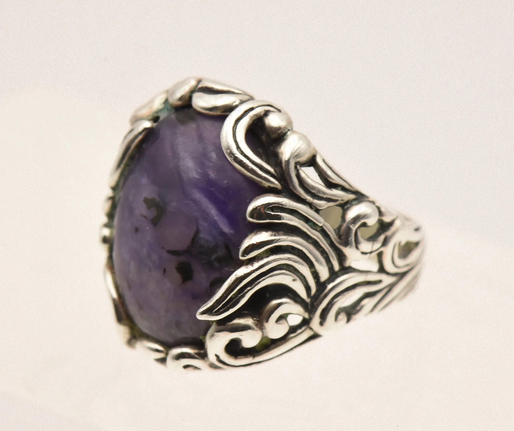 Carolyn Pollack - Stunning Vintage Charoite Sterling Silver Ring - Size 8