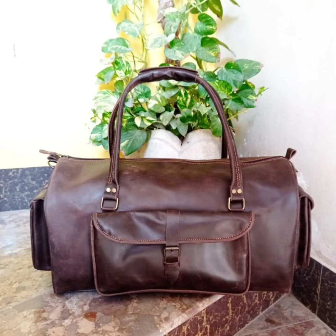 Chocolate Leather Carryall Bag