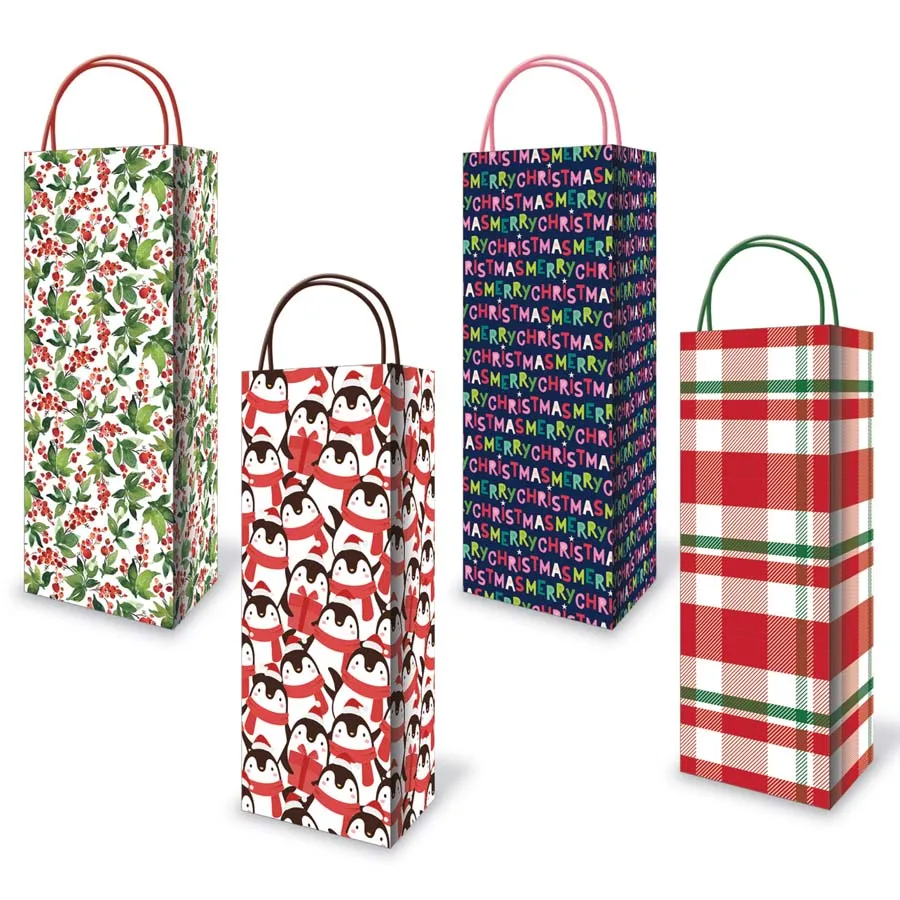 Christmas Bottle Gift Bag - Kraft 4.75W x14.25H x 3.1D in VRT