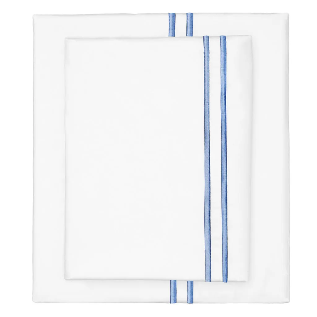 Coastal Blue Lines Embroidered Sheet Set (Fitted, Flat, & Pillow Cases)