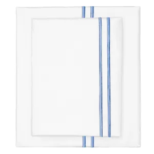 Coastal Blue Lines Embroidered Sheet Set (Fitted, Flat, & Pillow Cases)