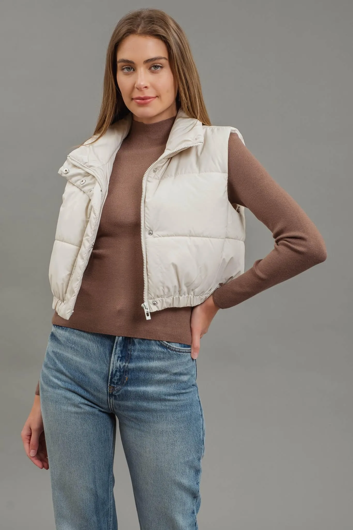 Cream Cropped Puffer