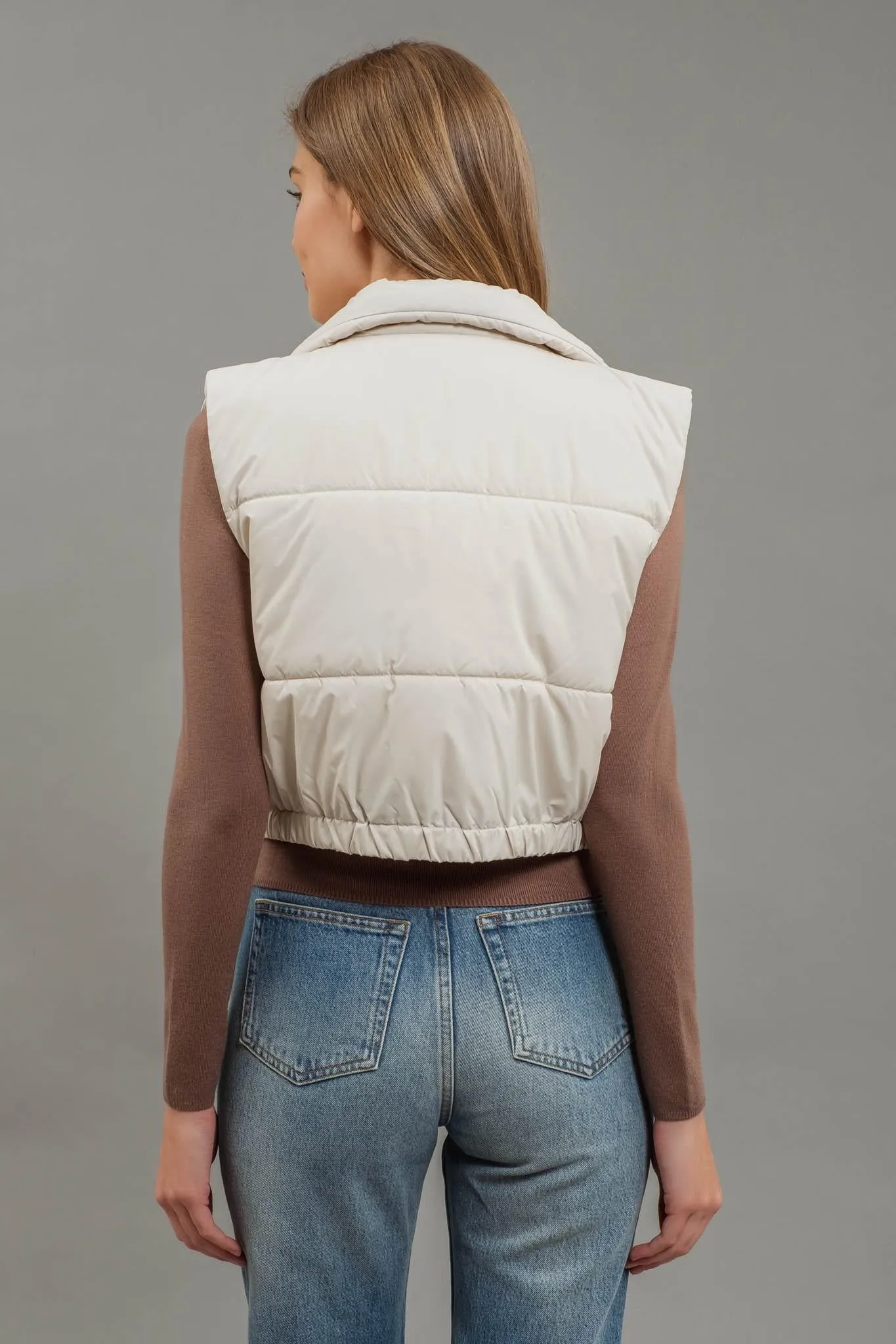 Cream Cropped Puffer