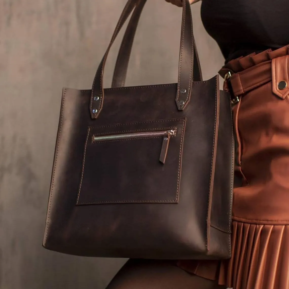 Dark Brown Leather Tote Bag