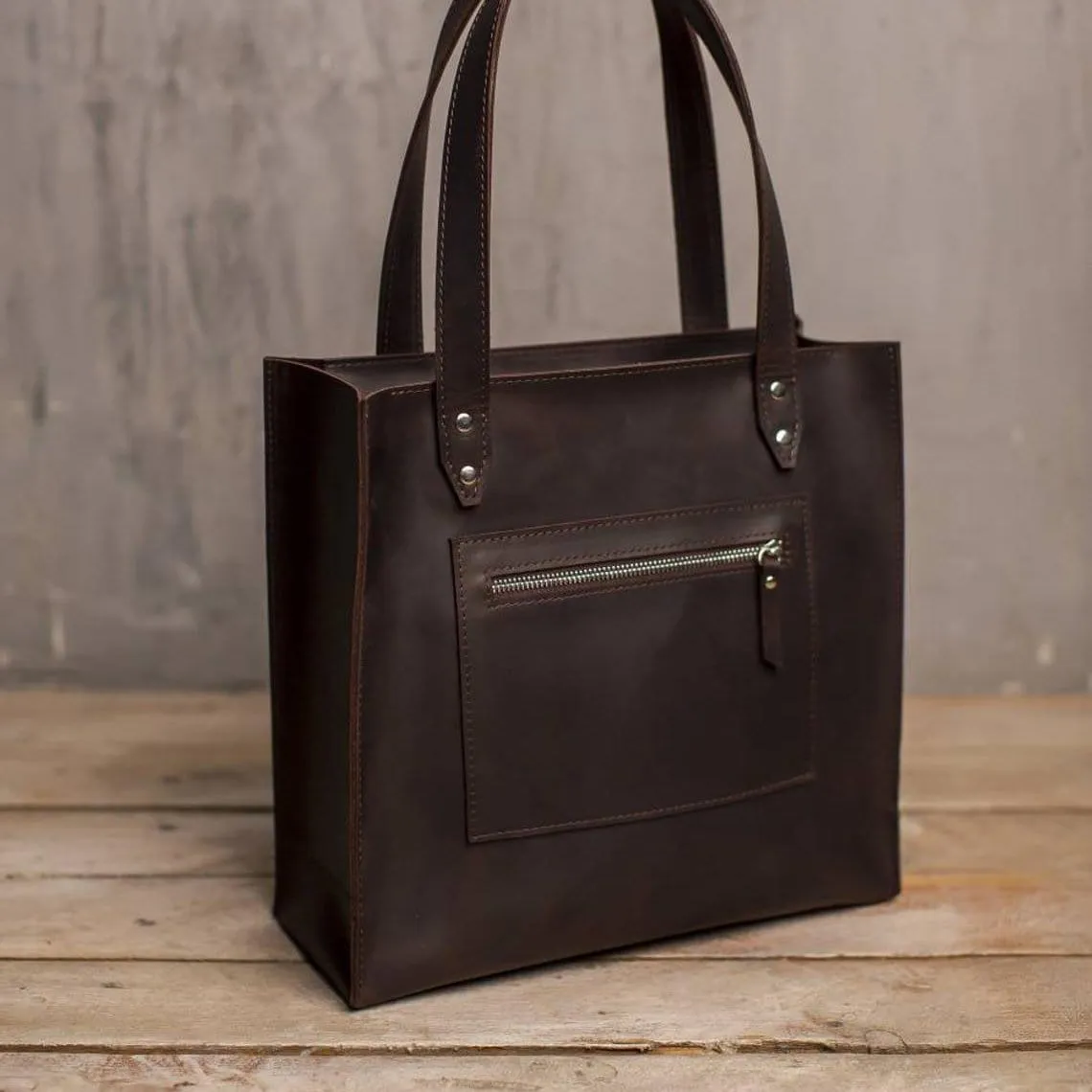 Dark Brown Leather Tote Bag