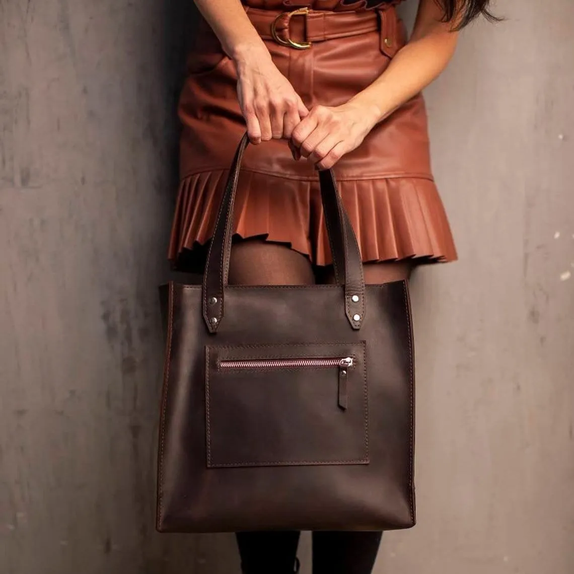 Dark Brown Leather Tote Bag