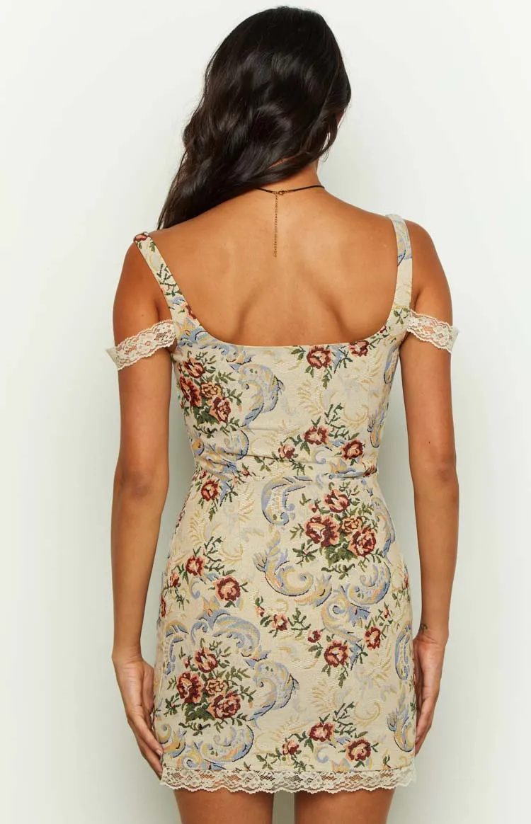 Daydreaming Beige Tapestry Mini Dress