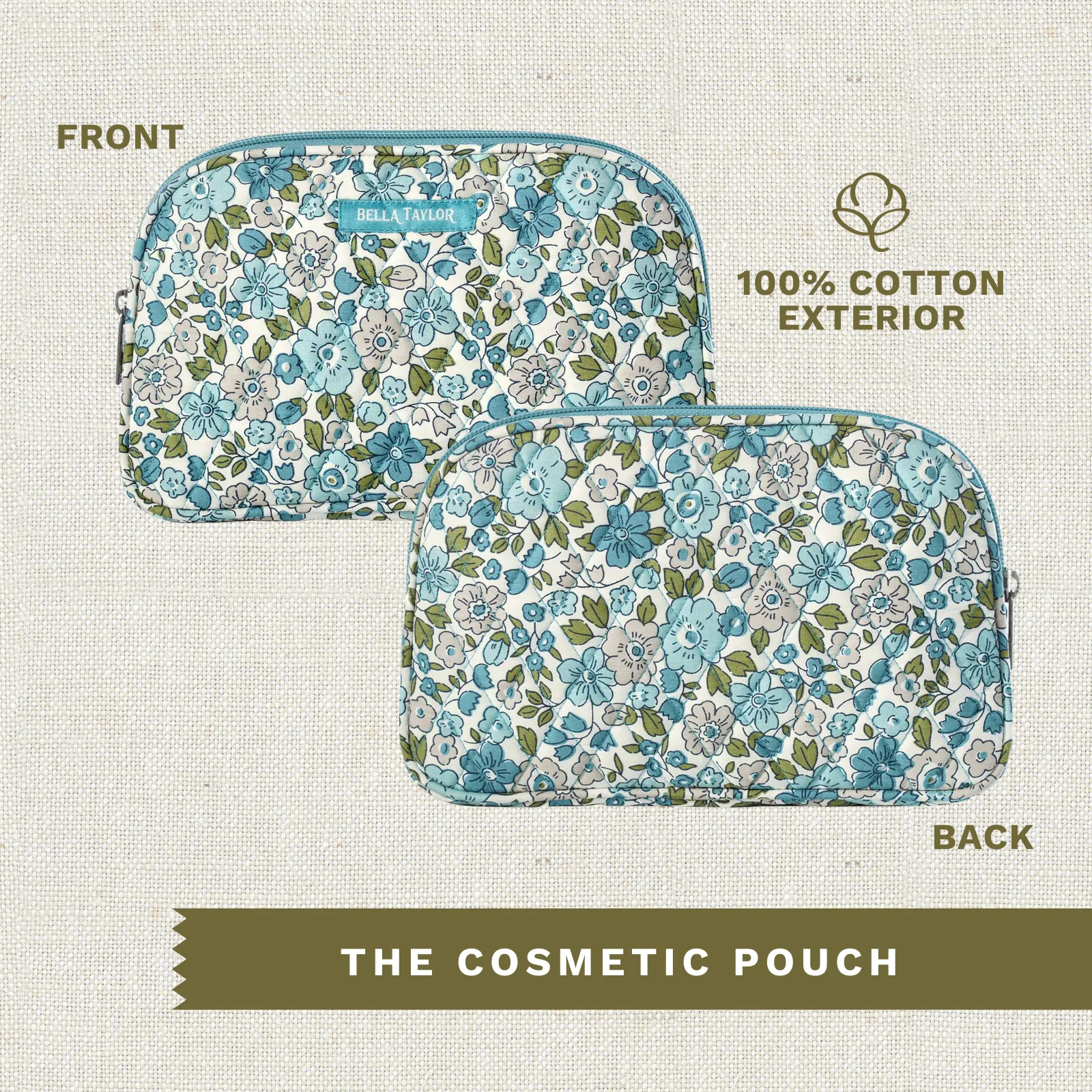 Delicate Floral Blue Cosmetic Pouch